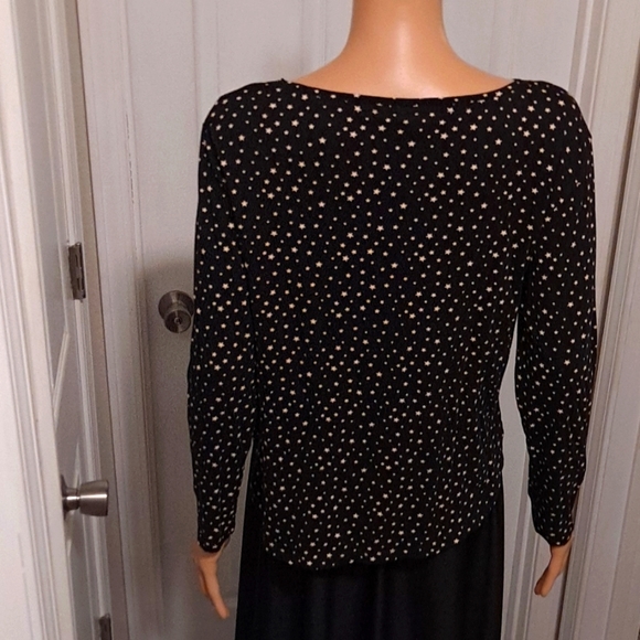 H&M Basic/Basique Black with Gold Stars Scoop Neck Blouse Small - Picture 4 of 6